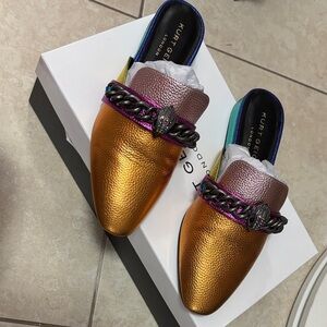 Kurt Geiger Metallic Gold and Purple Mules